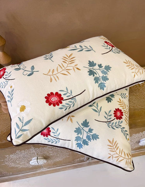 Decorative Throw Pillows for Couch, Embroider Flower Cotton Pillow Covers, Spring Flower Decorative Throw Pillows, Farmhouse Sofa Decorative Pillows-ArtWorkCrafts.com