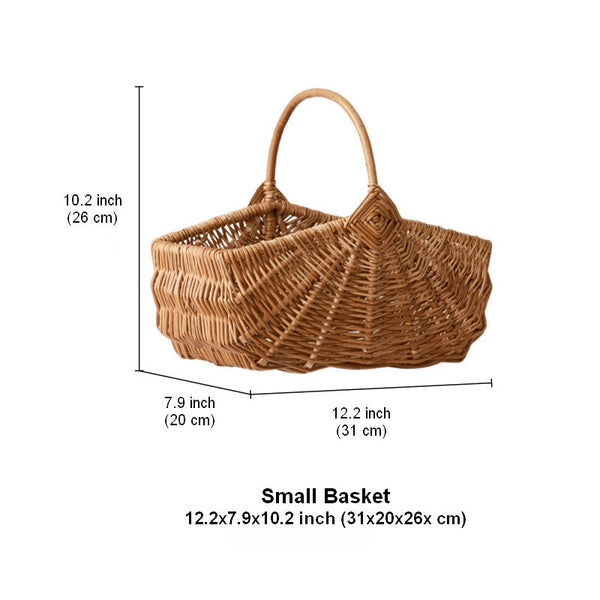 Large Picnic Food Basket with Handle, Natural Hand-woven Wicker Storage Basket, Lovely Willow Weaving Baskets for Vegetable, Natural Fruit Basket, Kitchen Storage Baskets-ArtWorkCrafts.com