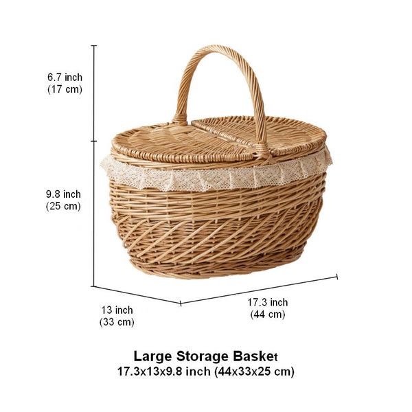 Extra Large Kitchen Storage Baskets, Picnic Storage Basket with Handle, Natural Hand-woven Wicker Storage Basket, Lovely Willow Weaving Baskets for Vegetable, Natural Fruit Storage Baskets-ArtWorkCrafts.com