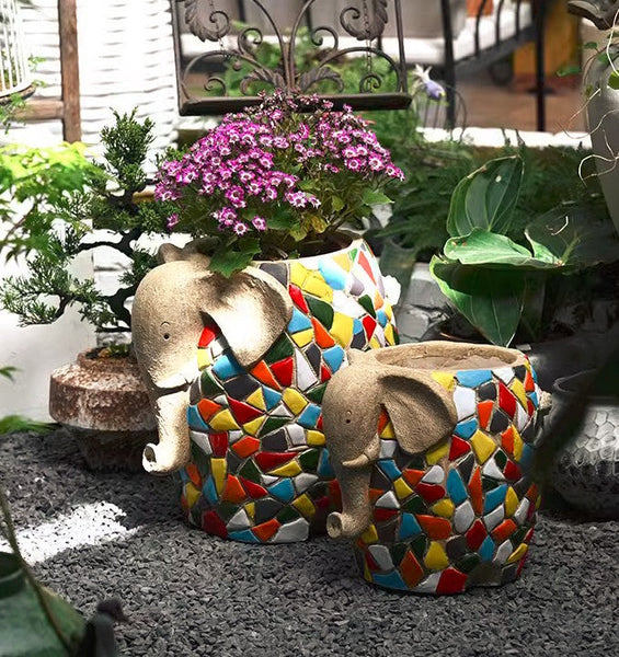 Unique Animal Statue for Garden Ornaments, Large Elephant Flowerpot, Modern Animal Flower Pot, Resin Statue for Garden, Villa Outdoor Decor Gardening Ideas-ArtWorkCrafts.com