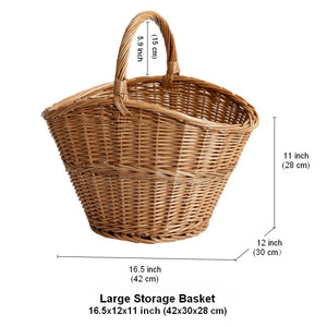 Willow Weaving Baskets with Handle, Large Picnic Food Basket with Handle, Natural Hand-woven Wicker Storage Basket, Natural Fruit Baskets, Kitchen Storage Baskets-ArtWorkCrafts.com