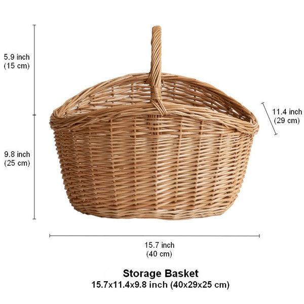 Wicker Storage Basket, Large Picnic Food Basket with Handle, Lovely Willow Weaving Baskets for Vegetable, Natural Fruit Basket, Natural Hand-woven Kitchen Storage Baskets-ArtWorkCrafts.com