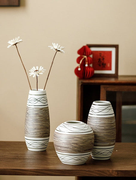 Centerpiece on Dining Table, Handmade Pottery Flower Vases Urn, Large Flower Vase on Table, Modern Bouquet Flower Vases, Water Holding Flower Vases-ArtWorkCrafts.com