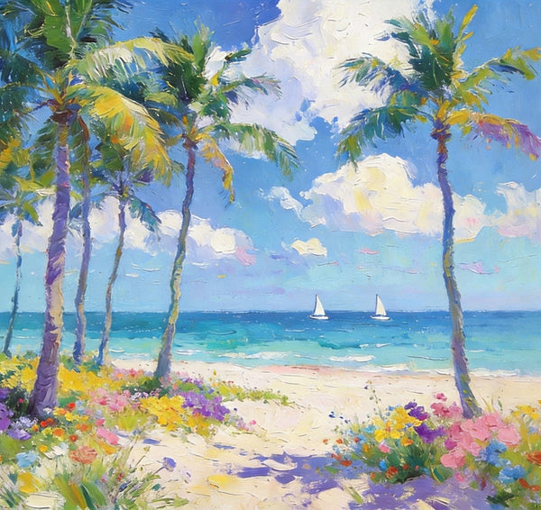Landscape Paintings on Canvas, Florida Beach Scenery, Seashore Paintings, Original Canvas Paintings, Buy Paintings Online, Hand Painted Canvas Art, Heavy Texture Oil Paintings-ArtWorkCrafts.com