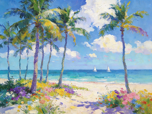 Landscape Paintings on Canvas, Florida Beach Scenery, Seashore Paintings, Original Canvas Paintings, Buy Paintings Online, Hand Painted Canvas Art, Heavy Texture Oil Paintings-ArtWorkCrafts.com