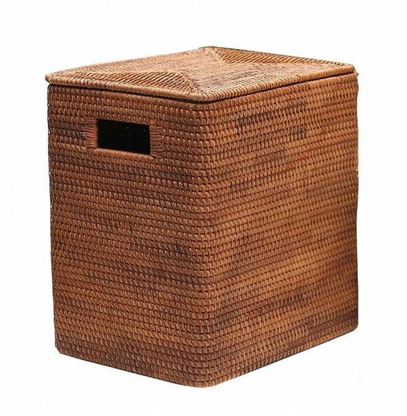Storage Baskets for Bathroom, Rectangular Storage Baskets, Large Brown Rattan Storage Baskets, Storage Basket with Lid, Storage Baskets for Clothes-ArtWorkCrafts.com
