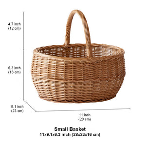 Large Picnic Food Basket with Handle, Natural Hand-woven Wicker Storage Basket, Willow Weaving Baskets for Vegetable, Natural Fruit Basket, Kitchen Storage Baskets-ArtWorkCrafts.com