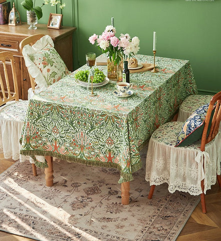 Green Flower Pattern Tablecloth for Home Decoration, Large Square Tablecloth for Round Table, Extra Large Rectangle Tablecloth for Dining Room Table-ArtWorkCrafts.com