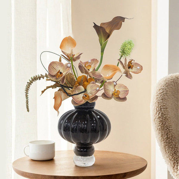 Unique Contemporary Vases for Modern Home Decor, Black Glass Bud Vases, Handmade Liuli Vases, Centerpiece Vases on Table, Black Glaze Vase-ArtWorkCrafts.com