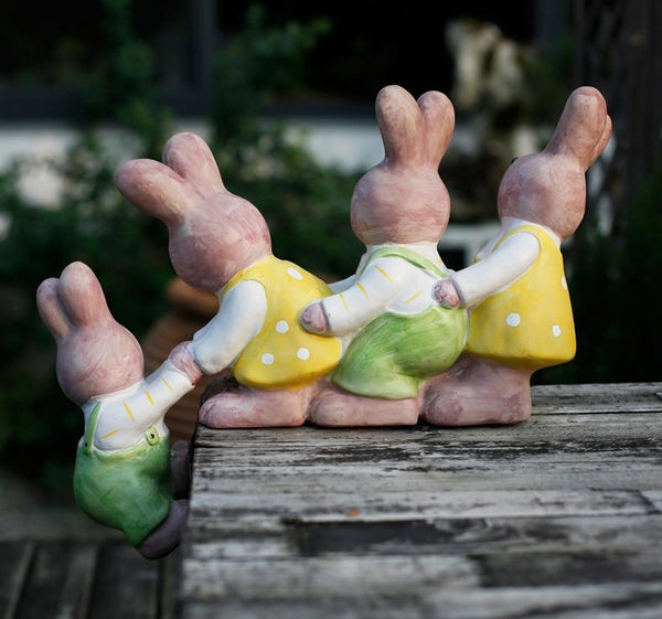 Lovely Rabbits Statues, Cute Rabbits in the Garden, Animal Resin Statue for Garden Ornament, Outdoor Decoration Ideas, Garden Ideas-ArtWorkCrafts.com