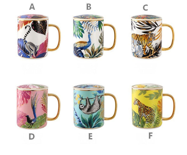 Unique Ceramic Mugs in Gift Box, Creative Porcelain Cups, Large Capacity Jungle Animal Porcelain Mugs, Large Ceramic Mugs for Office-ArtWorkCrafts.com