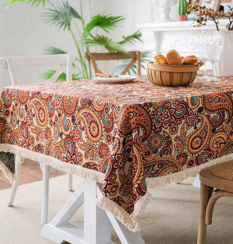 Oriental Rectangular Table Covers for Coffee Table, Large Modern Linen Tablecloths, Bohemian Rectangular Tablecloth for Oval Table-ArtWorkCrafts.com