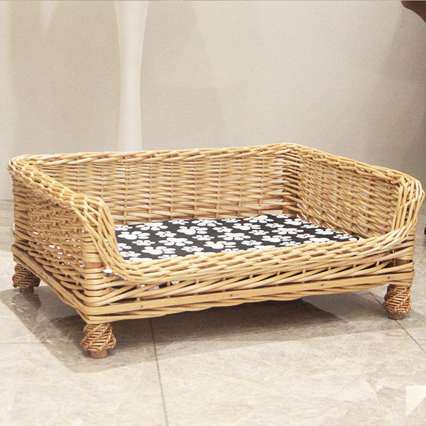 Hand Woven Rattan Cat Beds, Extra Large Natural Wicker Dog Bed with Washable Cushion for Indoor Cats and Dogs-ArtWorkCrafts.com