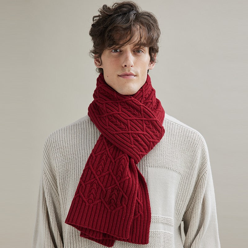 Business Wool Scarf for Gentleman, Casual Scarf Men, Men's Wool Scarf Winter, Thick Wool Scarf, Men's Winter Scarf, Formal Men Scarf Styles, Red Fashion Scarf-ArtWorkCrafts.com