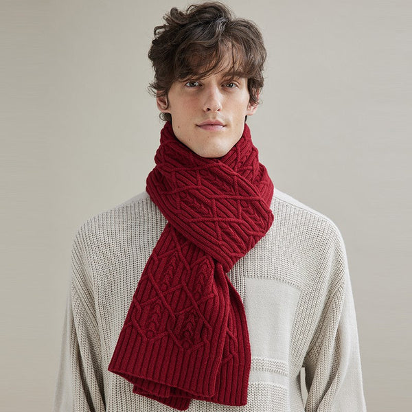Business Wool Scarf for Gentleman, Casual Scarf Men, Men's Wool Scarf Winter, Thick Wool Scarf, Men's Winter Scarf, Formal Men Scarf Styles, Red Fashion Scarf-ArtWorkCrafts.com