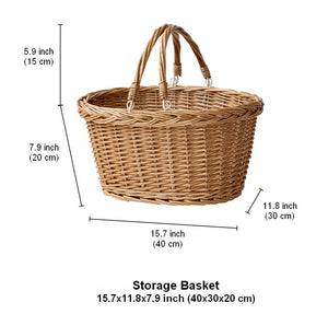 Kitchen Storage Baskets, Small Picnic Food Basket with Handle, Natural Hand-woven Wicker Storage Basket, Willow Weaving Baskets for Vegetable, Natural Fruit Basket-ArtWorkCrafts.com
