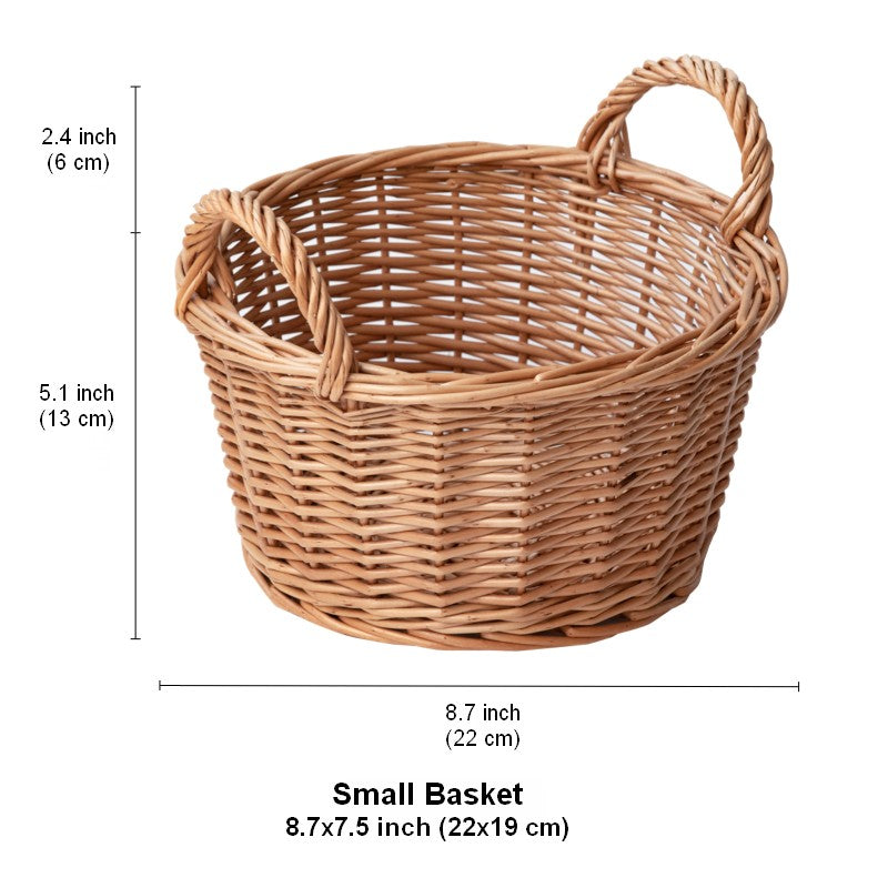 Large Picnic Fruit Basket with Handle, Natural Hand-woven Wicker Round Storage Basket, Lovely Willow Weaving Baskets for Vegetable, Natural Fruit Storage Basket, Kitchen Storage Baskets-ArtWorkCrafts.com