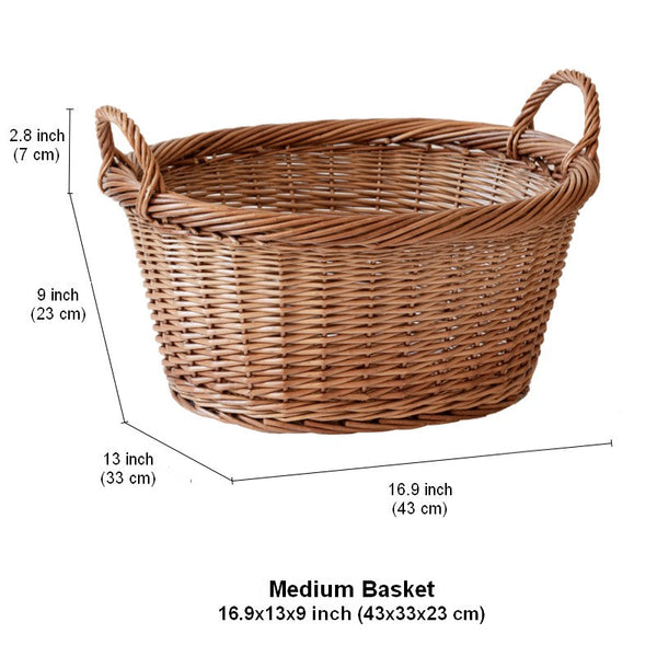 Willow Weaving Baskets for Vegetable, Natural Fruit Basket, Kitchen Storage Baskets, Large Picnic Food Basket with Handle, Natural Hand-woven Wicker Storage Basket-ArtWorkCrafts.com