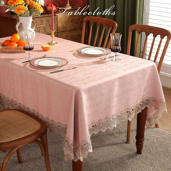 Modern Pink Table Cover for Dining Room Table, Lace Tablecloth for Home Decoration, Large Modern Rectangle Tablecloth, Square Tablecloth for Round Table-ArtWorkCrafts.com