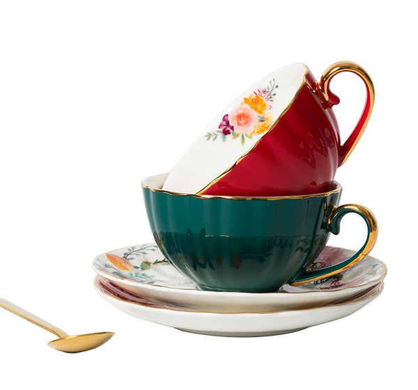 Elegant Ceramic Coffee Cups, Beautiful British Tea Cups, Creative Porcelain Tea Cup Saucer Set, 6.8 oz Tea Cup and Saucer in Gift Box-ArtWorkCrafts.com