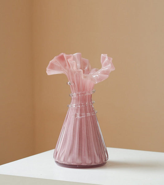 Centerpiece Contemporary Vases on Table, Pink Decorative Glass Vase, Mid Century Glass Vases, Handmade Modern Vases for Bedroom, Modern Glass Vase for Flowers-ArtWorkCrafts.com