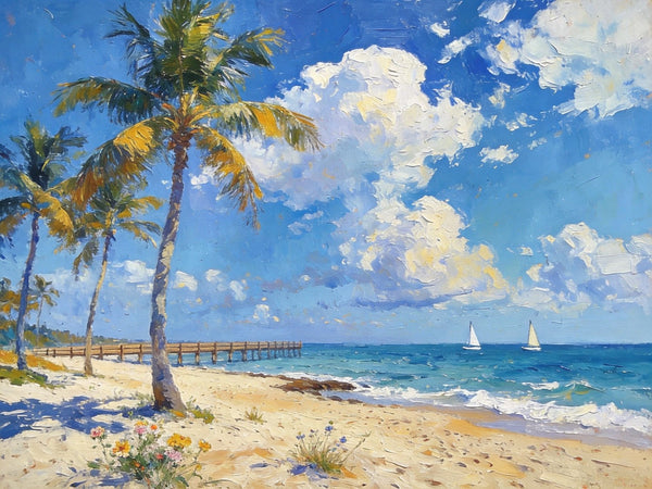 Original Landscape Paintings, Sandy Seaside Escape, Small Oil Paintings, Heavy Texture Artwork, Buy Painting Online, Hand Painted Canvas Art-ArtWorkCrafts.com