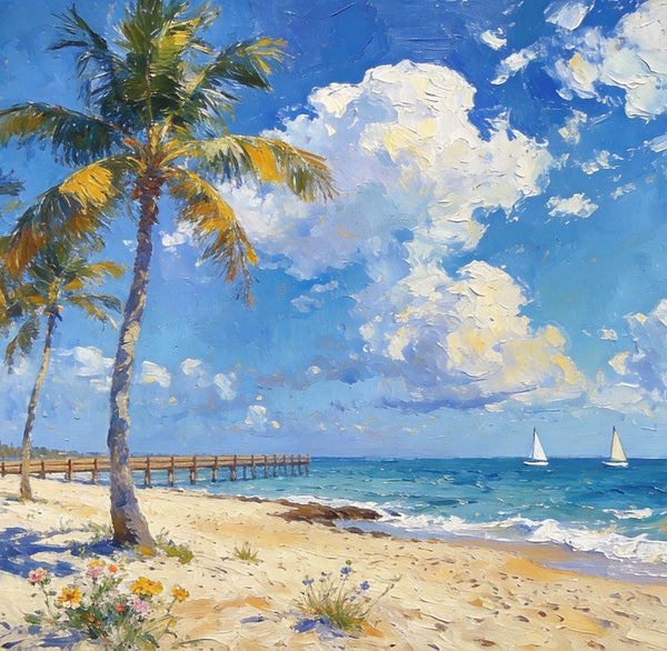 Original Landscape Paintings, Sandy Seaside Escape, Small Oil Paintings, Heavy Texture Artwork, Buy Painting Online, Hand Painted Canvas Art-ArtWorkCrafts.com