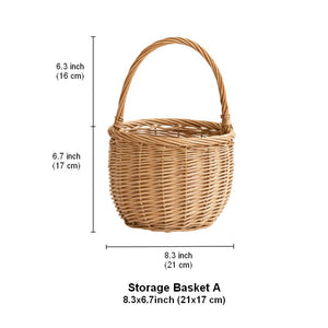 Wicker Storage Basket for Kitchen, Hand-woven Picnic Food Basket with Handle, Willow Weaving Baskets for Vegetable, Natural Fruit Basket, Storage Basket for Shelves-ArtWorkCrafts.com
