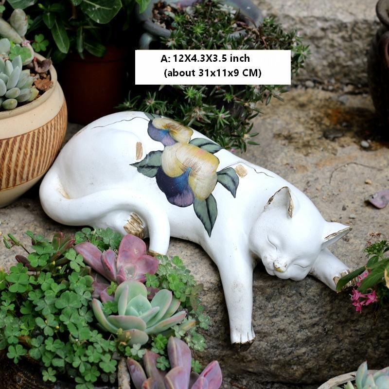 Lovely Cat Statue for Garden Ornament, Sleeping Cats Resin Statues, Garden Courtyard Decoration, Villa Outdoor Decor Gardening Ideas, House Warming Gift-ArtWorkCrafts.com