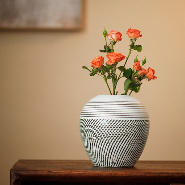 Centerpiece on Dining Table, Large Flower Vase on Table, Pottery Flower Vases Urn, Modern Bouquet Flower Vases, Handmade Water Holding Flower Vases-ArtWorkCrafts.com