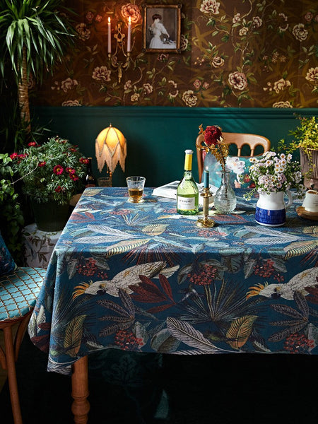 Large Modern Tablecloth Ideas for Dining Room Table, Tropical Rainforest Parrot Table Cover, Outdoor Picnic Tablecloth, Rectangular Tablecloth for Round Table-ArtWorkCrafts.com