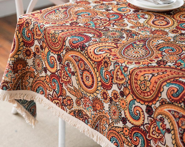 Large Modern Linen Tablecloths, Oriental Rectangular Table Covers for Coffee Table, Bohemian Rectangular Tablecloth for Oval Table-ArtWorkCrafts.com