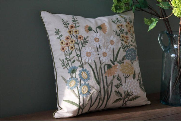 Flower Decorative Throw Pillows, Decorative Pillows for Sofa, Embroider Flower Cotton and linen Pillow Cover, Farmhouse Decorative Pillows-ArtWorkCrafts.com