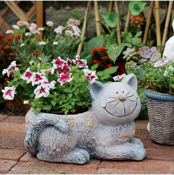 Large Cat Statue, Sitting Cat Flower Pot Statue, Pet Statue for Garden Courtyard Ornaments, Villa Outdoor Decor Gardening Ideas-ArtWorkCrafts.com