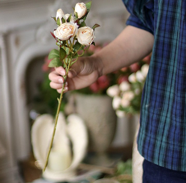 Wedding Artificial Flowers, 12 Branches of White Rose Flowers, White Rose Flower in Vase, Real Touch Flowers, Simple Flower Arrangement Ideas for Home Decoration-ArtWorkCrafts.com