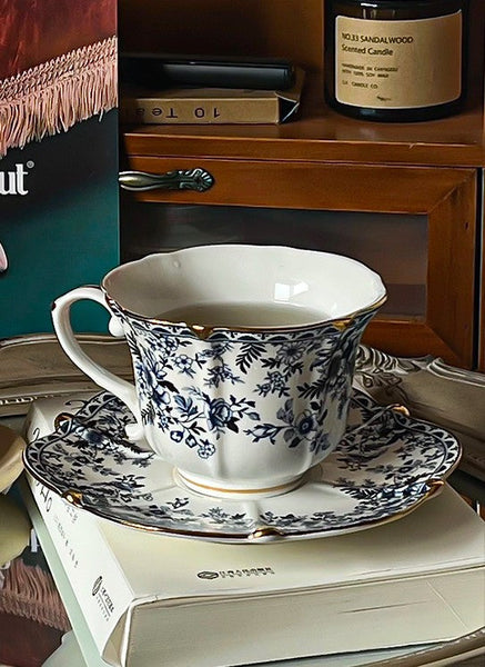 French Style China Porcelain Tea Cup Saucer Set, 7.8 oz Tea Cup and Saucers, Royal Ceramic Cups, Elegant Vintage Ceramic Coffee Cups for Traditional Afternoon Tea-ArtWorkCrafts.com