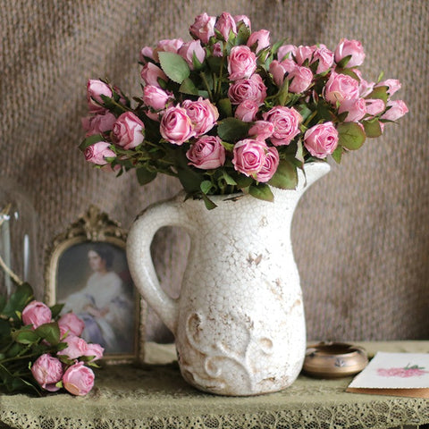 Artificial Flowers for Living Room, 12 Branches of Pink Rose Flowers, Pink Rose Flower in Vase, Real Touch Flowers, Simple Flower Arrangement Ideas for Home Decoration-ArtWorkCrafts.com