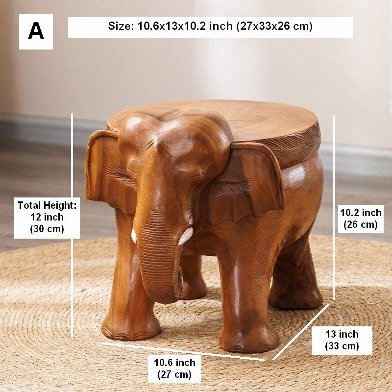 Dining Table Stool, Handmade Solid Wood low Stool, Elephant Wooden Stool, Elephant Sofa Stool, Creative Shoe-changing Stool-ArtWorkCrafts.com