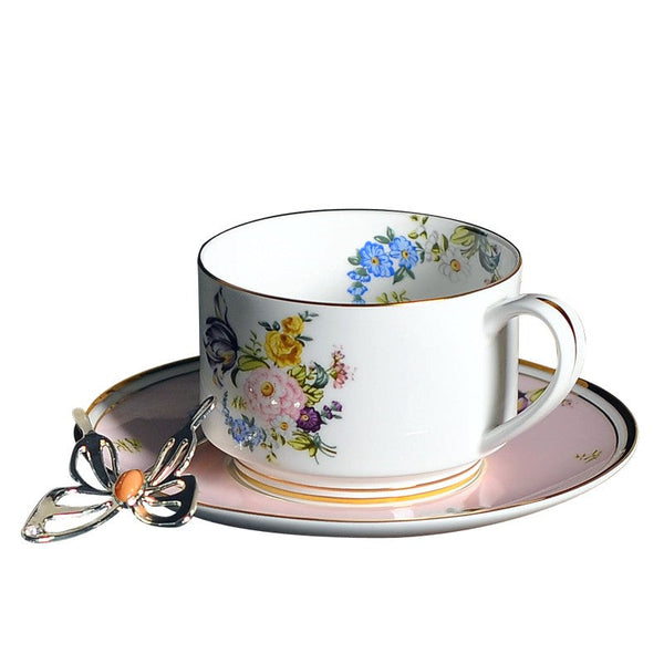 Beautiful Flower British Tea Cups, Creative Bone China Porcelain Tea Cup Set, Elegant Flower Ceramic Cups, Unique Royal Coffee Cup and Saucer-ArtWorkCrafts.com