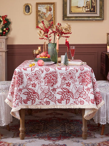 Flower Pattern Tablecloth for Holiday Decoration, Square Tablecloth for Round Table, Large Cotton Rectangle Tablecloth for Home Decoration, Farmhouse Table Cloth Dining Room Table-ArtWorkCrafts.com