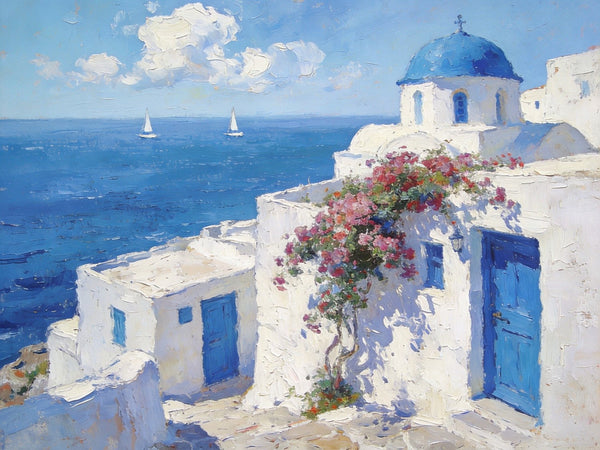 Heavy Texture Artwork, Sail into the Aegean Dream, Hand Painted Canvas Art, Small Oil Paintings, Landscape Canvas Paintings, Original Canvas Paintings-ArtWorkCrafts.com