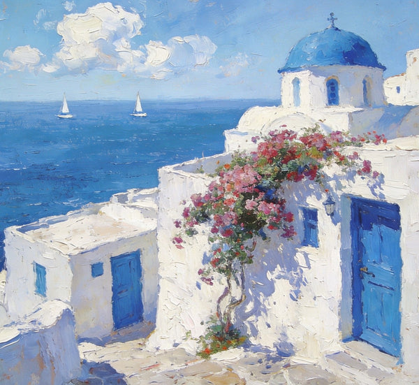 Heavy Texture Artwork, Sail into the Aegean Dream, Hand Painted Canvas Art, Small Oil Paintings, Landscape Canvas Paintings, Original Canvas Paintings-ArtWorkCrafts.com