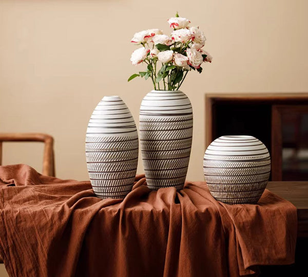 Centerpiece on Dining Table, Large Flower Vase on Table, Modern Bouquet Flower Vases, Handmade Pottery Flower Vases Urn, Water Holding Flower Vases-ArtWorkCrafts.com