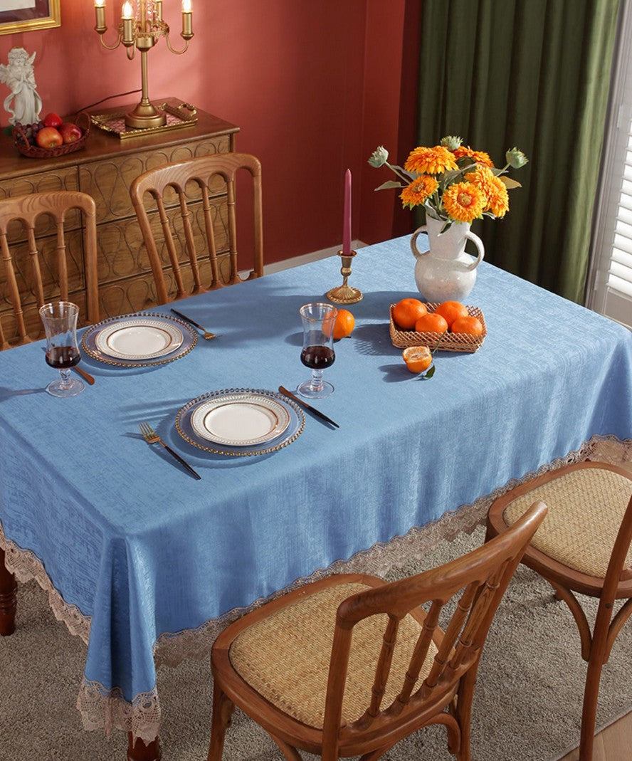 Large Modern Rectangle Tablecloth, Simple Table Cover for Dining Room Table, Blue Lace Tablecloth Ideas for Home Decoration, Square Tablecloth for Round Table-ArtWorkCrafts.com