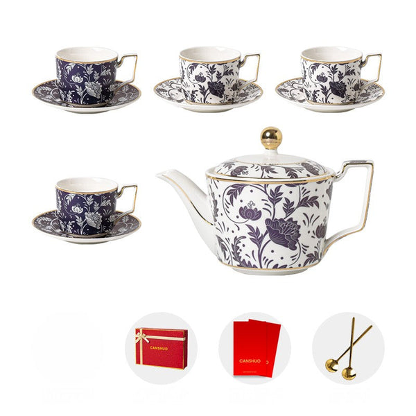 British Traditional Afternoon Tea Cup Set of 4 cups, 8 oz Ceramic Coffee Cup with Saucer in Gift Box, Porcelain Tea Cup and Saucer Set with Teapot-ArtWorkCrafts.com