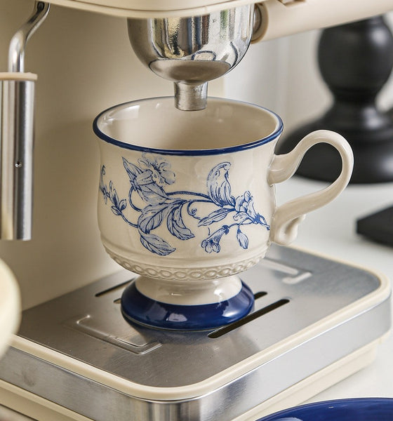 Creative Blue Coffee Cup and Saucer, Elegant Ceramic Cups for Afternoon Tea, Creative Porcelain Tea Cup Set, Beautiful British Tea Cups-ArtWorkCrafts.com