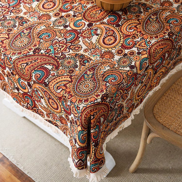 Large Modern Linen Tablecloths, Oriental Rectangular Table Covers for Coffee Table, Bohemian Rectangular Tablecloth for Oval Table-ArtWorkCrafts.com