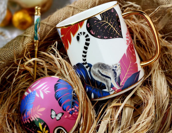 Peacock Porcelain Cups, Large Capacity Jungle Animal Porcelain Mugs, Unique Ceramic Mugs in Gift Box, Creative Ceramic Mugs for Office-ArtWorkCrafts.com