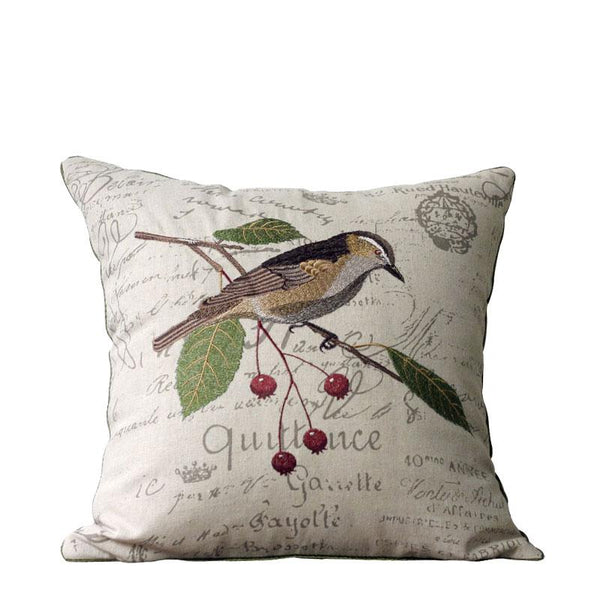Rustic Sofa Throw Pillows, Decorative Throw Pillows for Couch, Bird Embroidery Pillows, Cotton and Linen Pillow Cover-ArtWorkCrafts.com