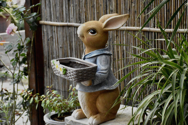 Garden Ornaments, Large Rabbit Statues for Garden, Bunny Flowerpot, Villa Outdoor Gardening Ideas, Modern Animal Garden Sculptures-ArtWorkCrafts.com